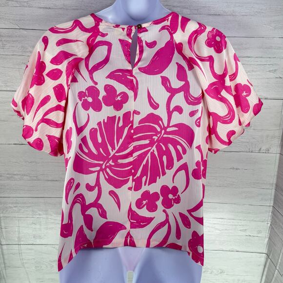 NWT Bibi ANTHRO XL women puff pink floral blouse cottage coquette romantic fairy - Picture 2 of 6